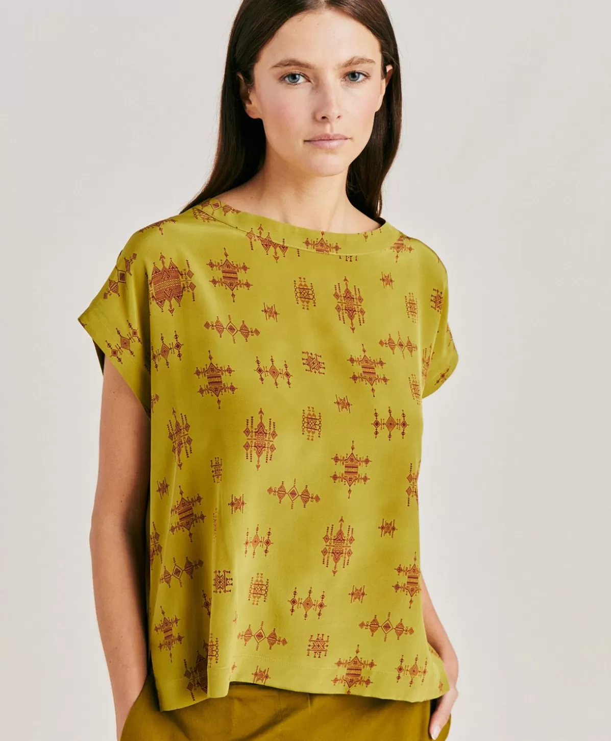 Bluse E Camicie-Momonì Blusa Curacao In Crepe De Chine - Lime/Vino