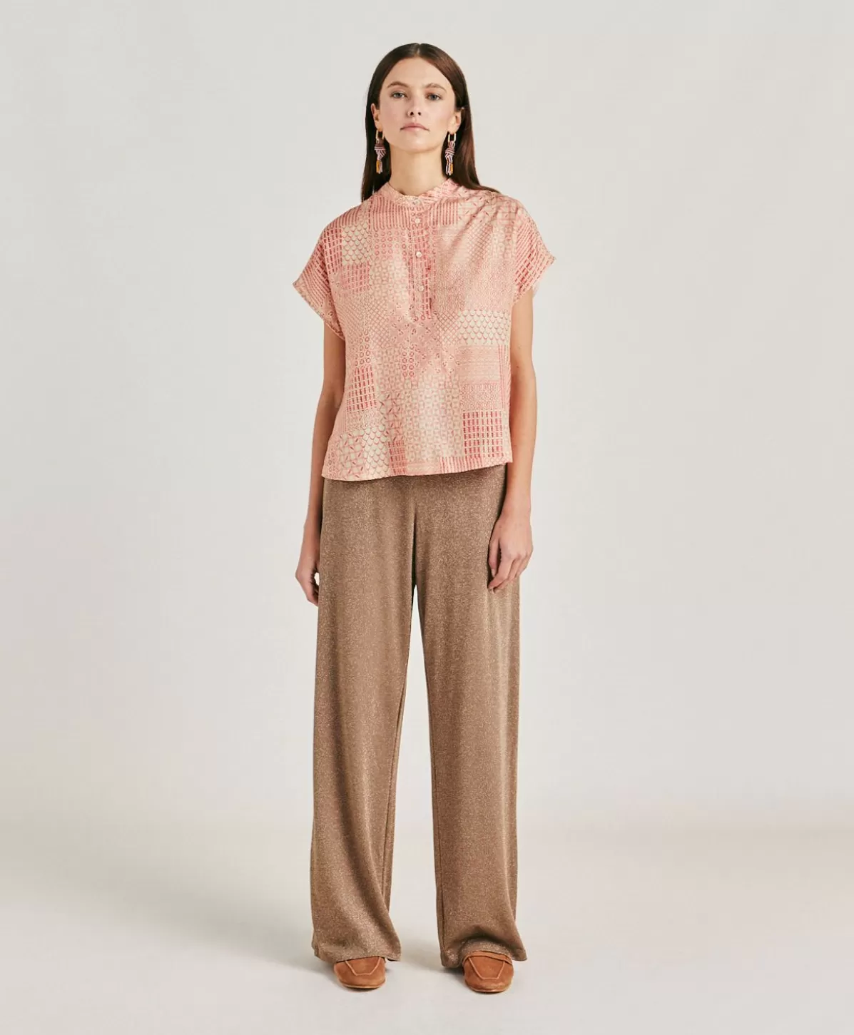 Bluse E Camicie-Momonì Blusa Paso In Haboutai Di Seta - Panna/Corallo