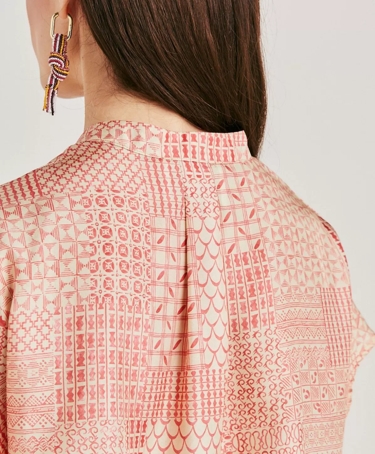 Bluse E Camicie-Momonì Blusa Paso In Haboutai Di Seta - Panna/Corallo