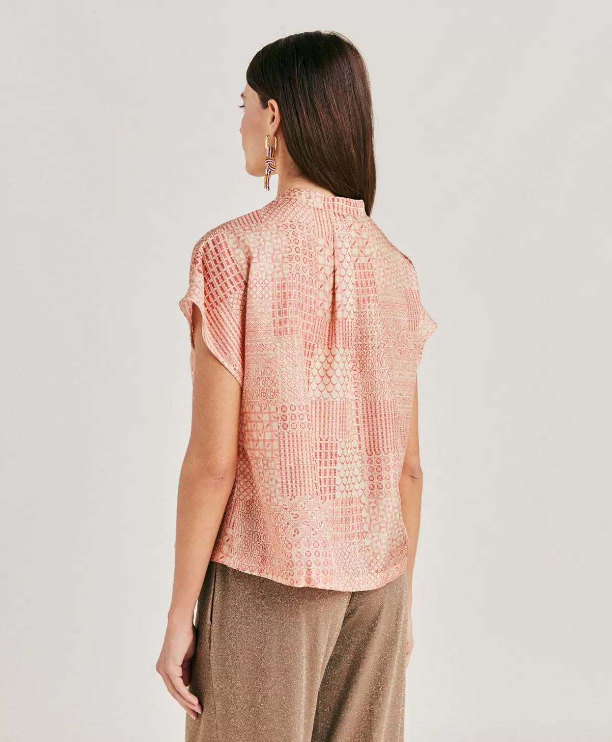 Bluse E Camicie-Momonì Blusa Paso In Haboutai Di Seta - Panna/Corallo