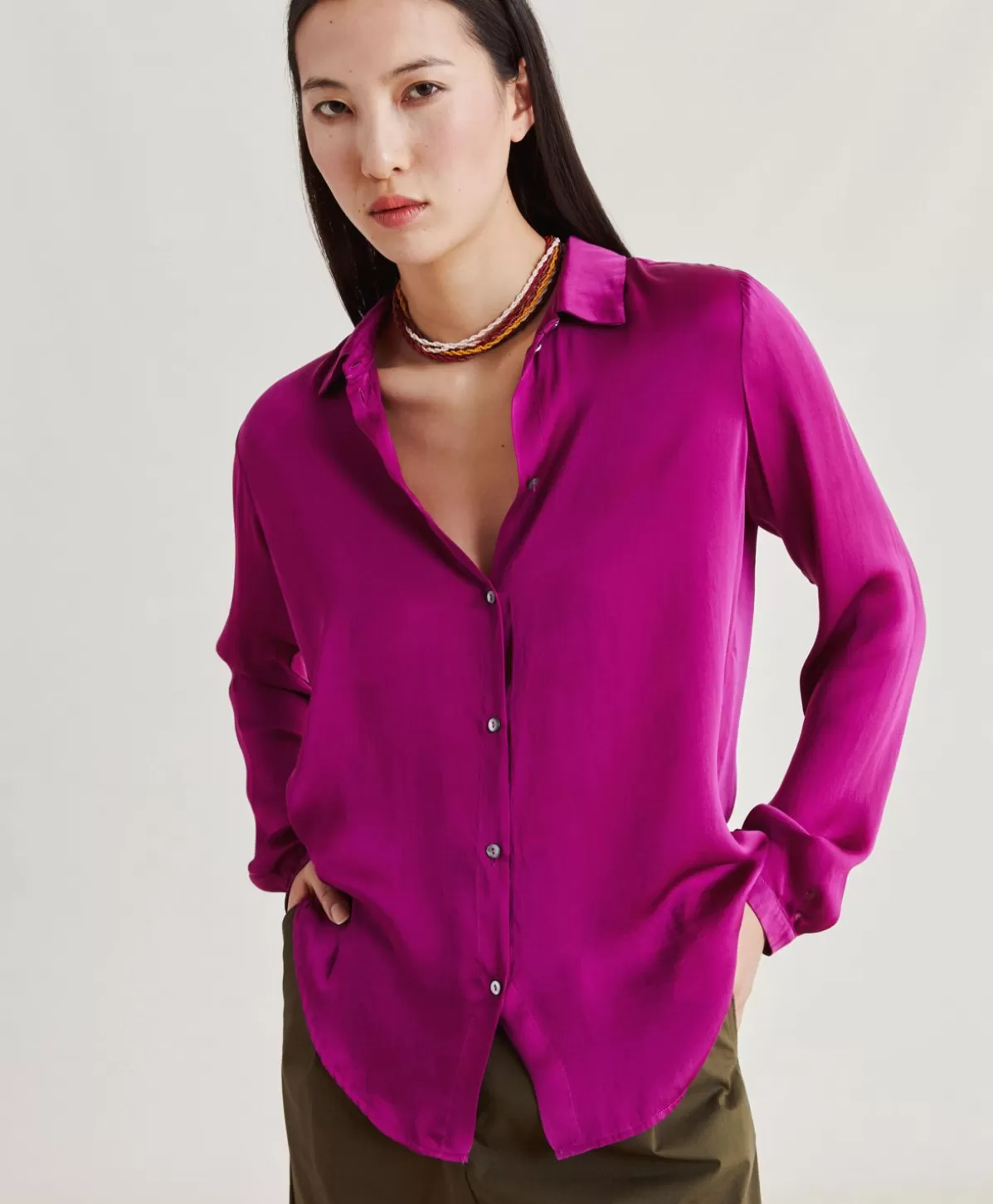 Bluse E Camicie-Momonì Camicia Meudon In Seta Unita - Ciclamino