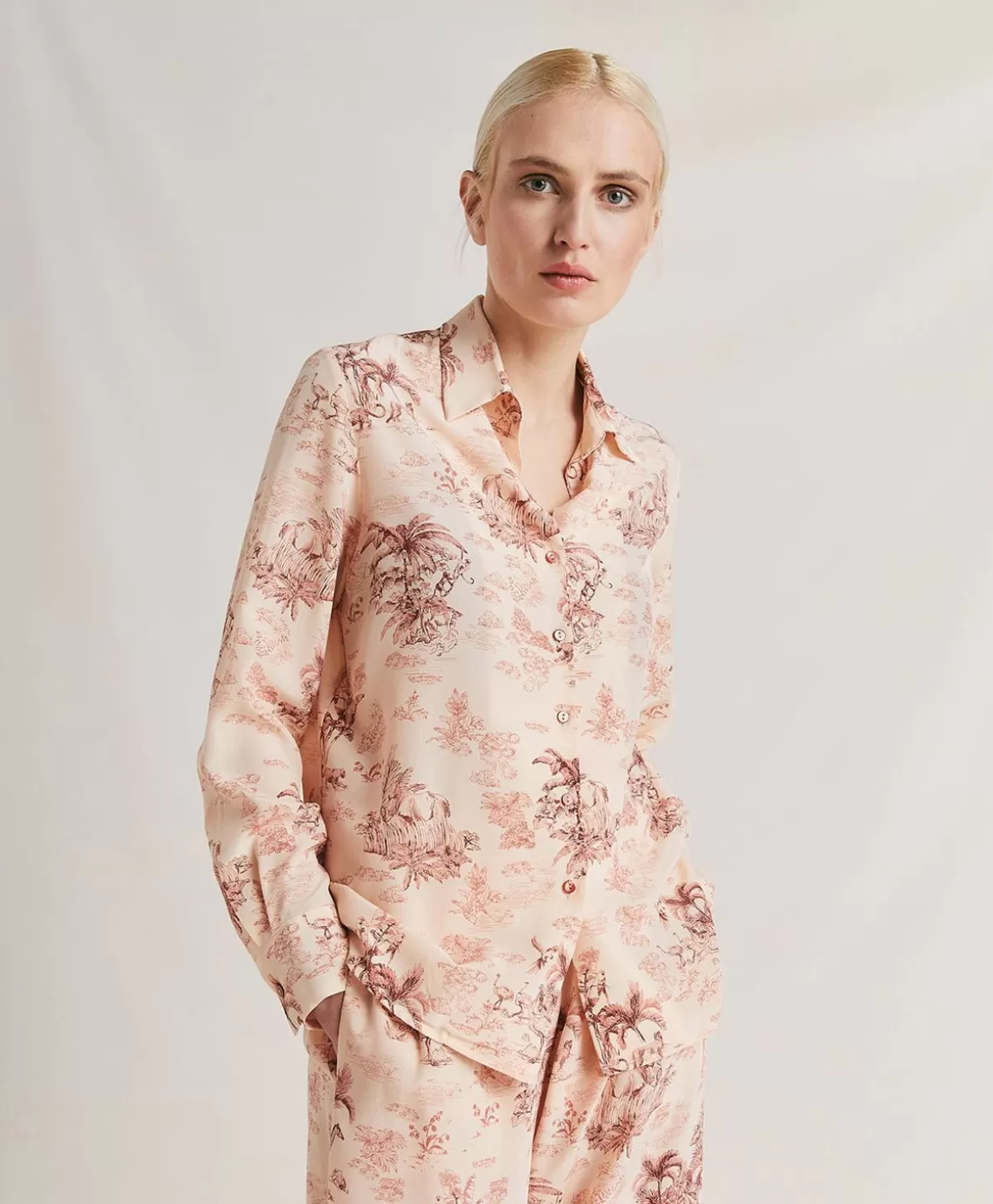 Bluse E Camicie-Momonì Camicia Shirt In Crepe De Chine - Rosato/Amarena