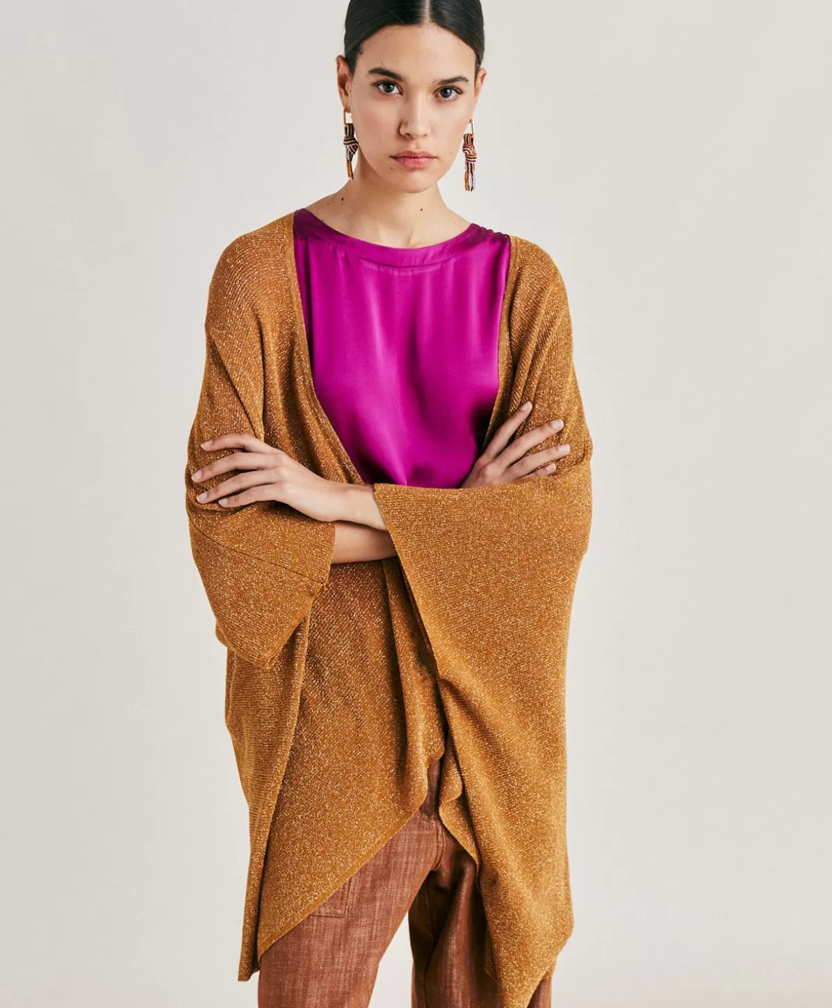 Maglieria-Momonì Cardigan Divina Perlata Lurex - Caramello