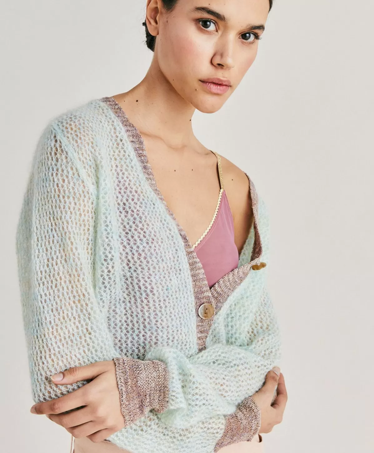 Maglieria-Momonì Cardigan Dream In Soft Mohair - Turchese