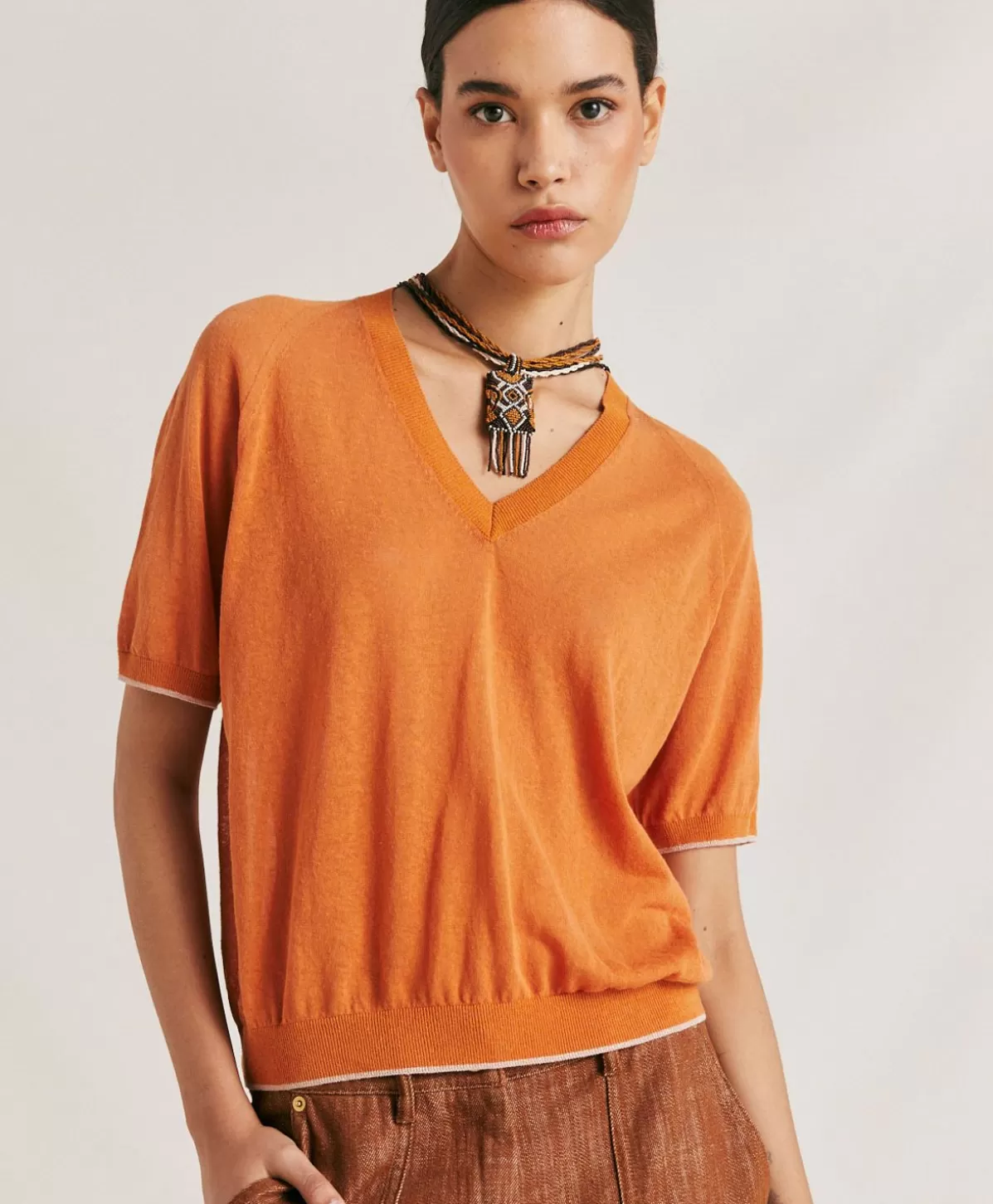 Maglieria-Momonì Maglia Edie In Lino - Arancio