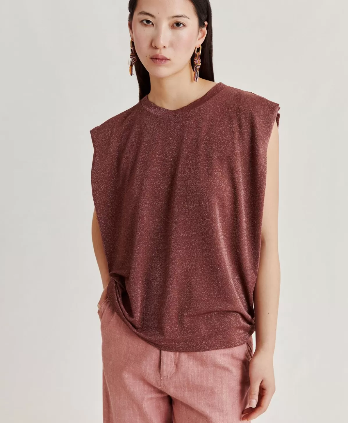 T-Shirts E Top-Momonì Tshirt Enna In Jersey Lurex - Terracotta