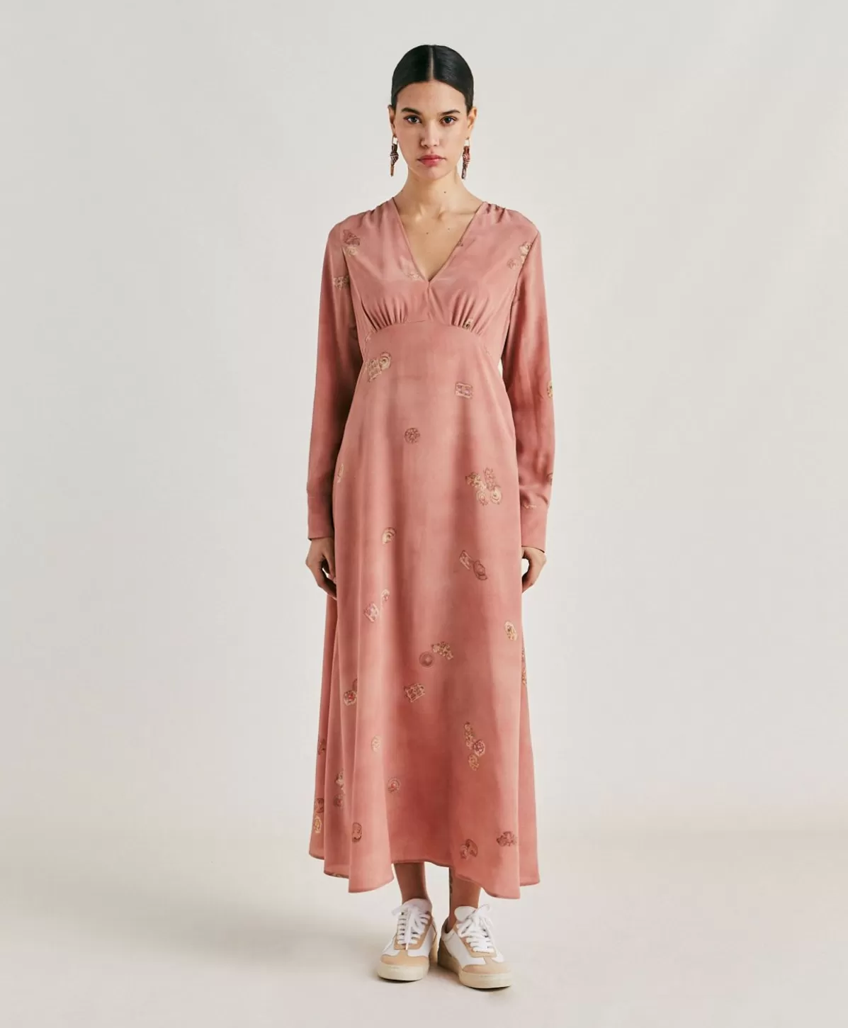 Vestiti-Momonì Vestito Cala Junco In Crepe De Chine - Rosato Multicolor
